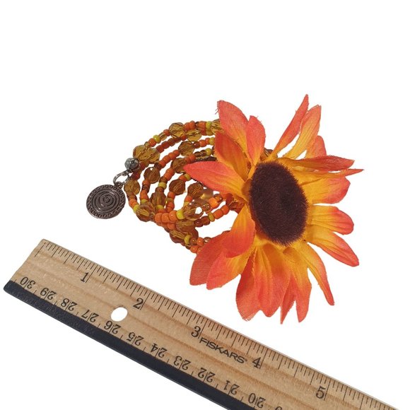 Orange Daisy Coil Wire Wrap Beaded Women Boho Floral Bracelet Fashion Jewelry - Picture 4 of 8